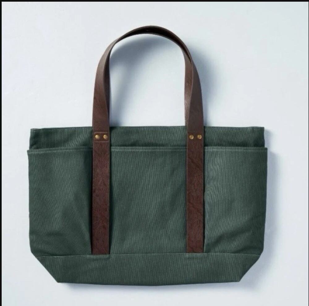 Hearth & Hand Magnolia Olive Green Canvas Tote Bag Striped Cottagecore Boho